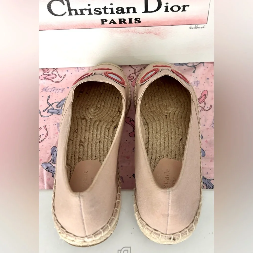 Kate Spade Geralda Glasses Espadrilles Pale Vellum K0052 Pale pink Size 9 NWOT